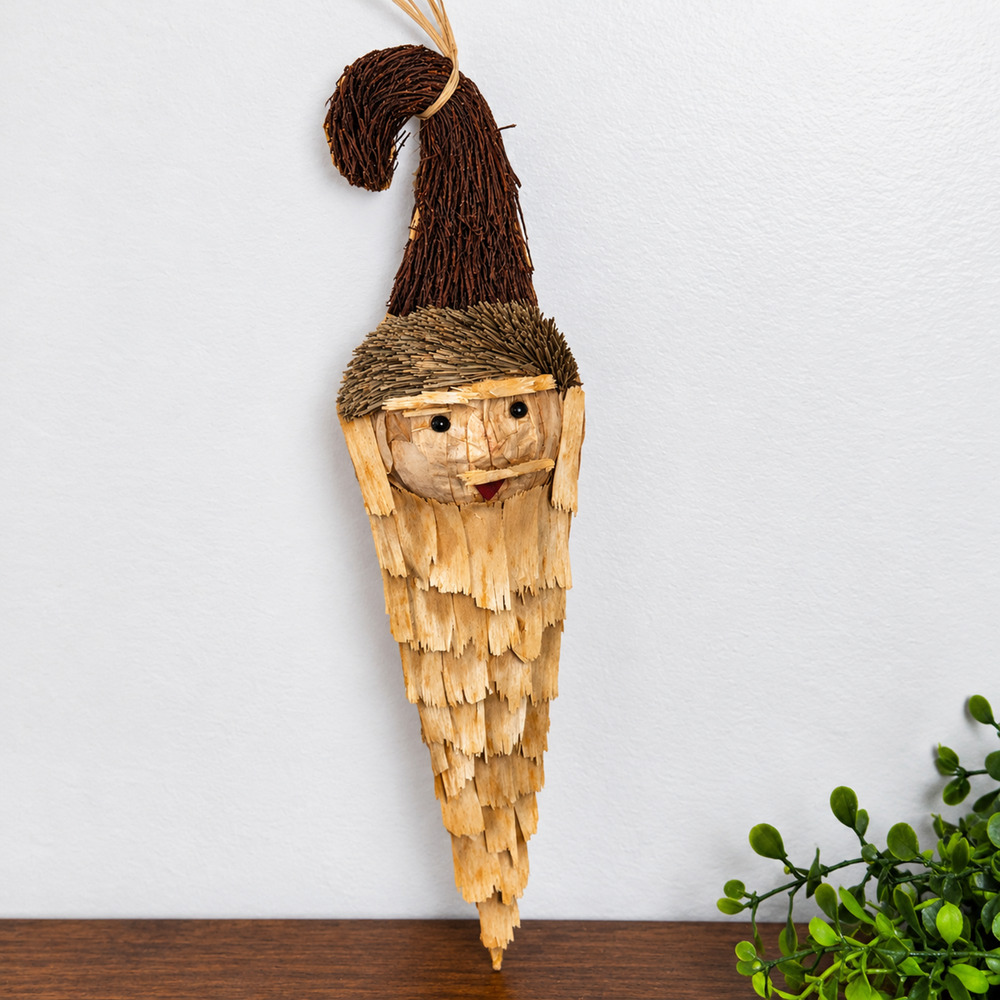 Vintage Primitive Straw Gnome Santa Wall Hanging Ornament Rustic Handmade